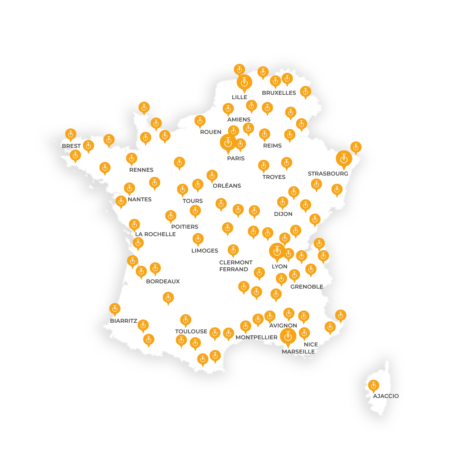 Kaart van Iweech reparateurs in Frankrijk
