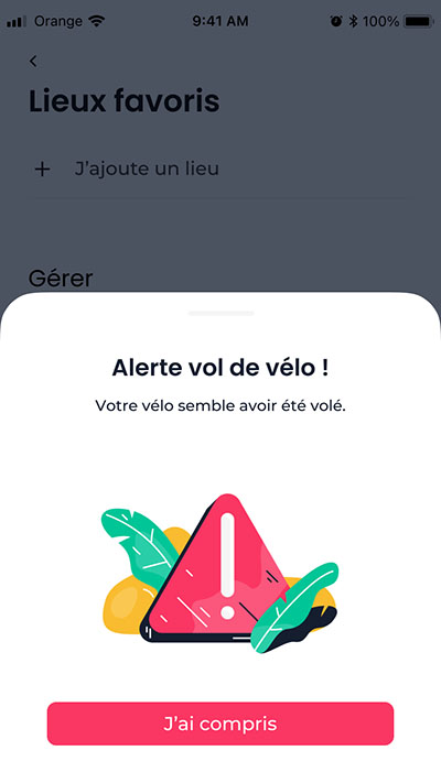 Notification vélo électrique volé